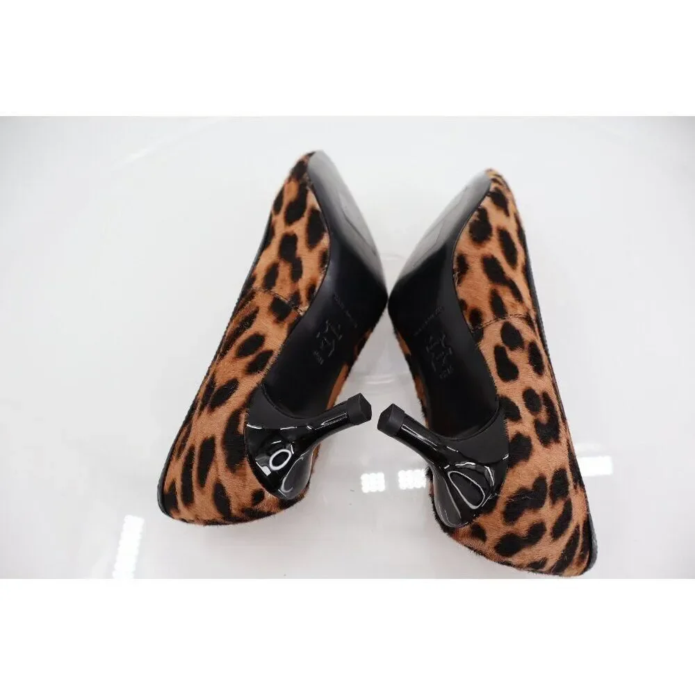 Tory Burch Double T Buckle Leopard Calf Hair Kitten Heel Pumps Size 5.5 Brown